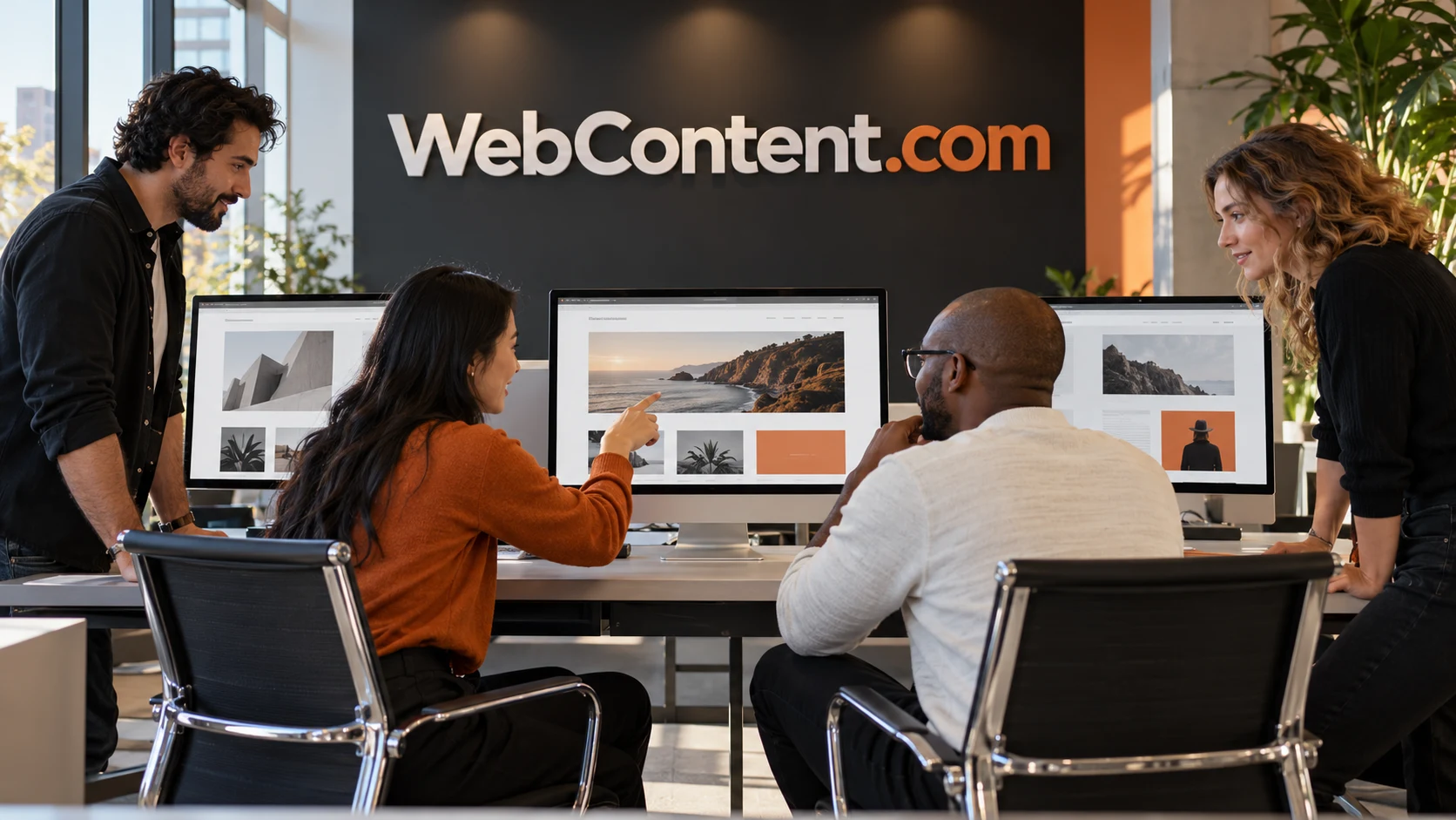 Web publishing professionals reviewing their work