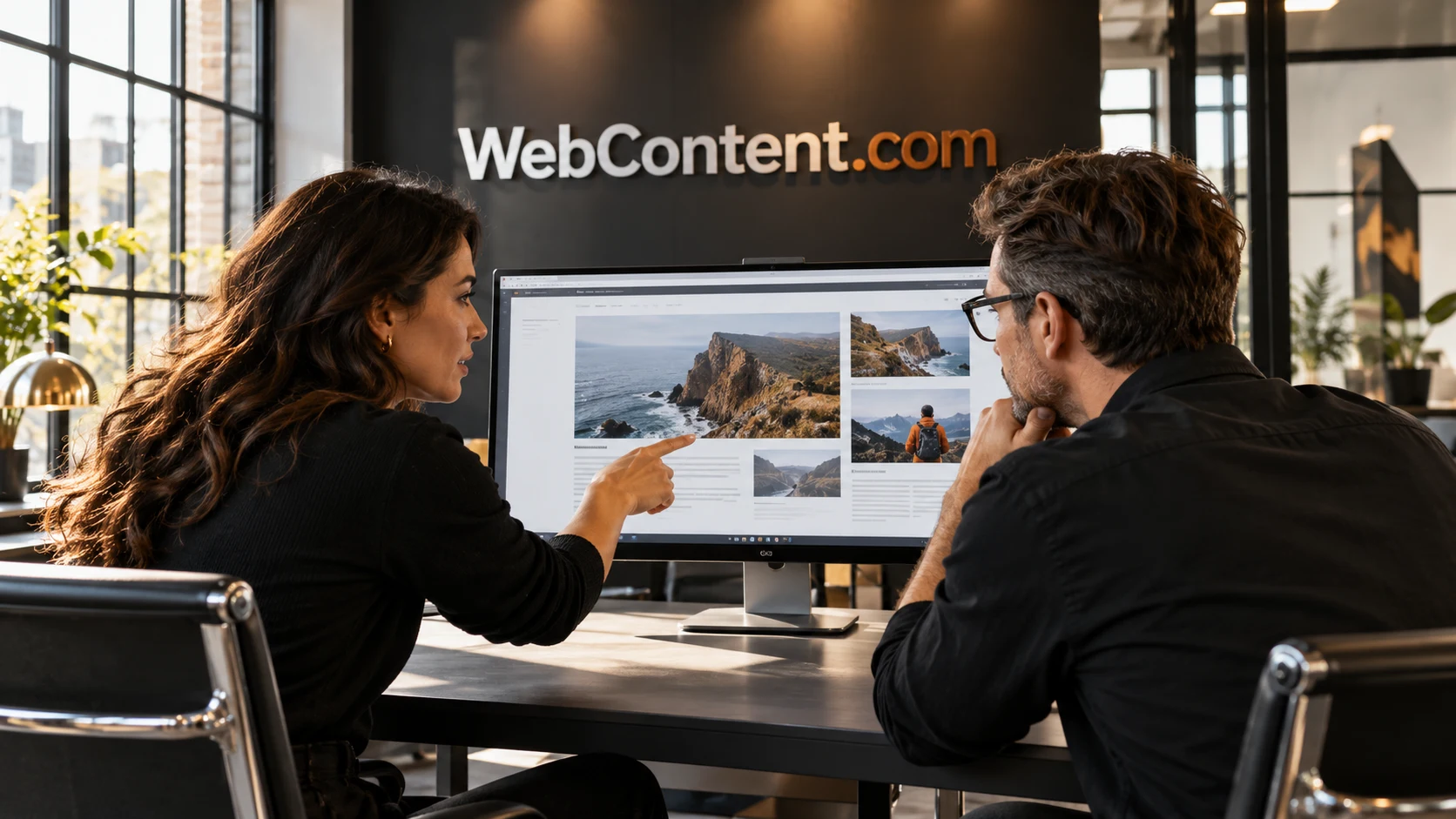 An editorial team discussing website content